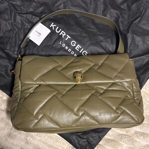 KURT GEIGER LONDON Khaki Kensington L Soft Quilted Leather Shoulder Bag